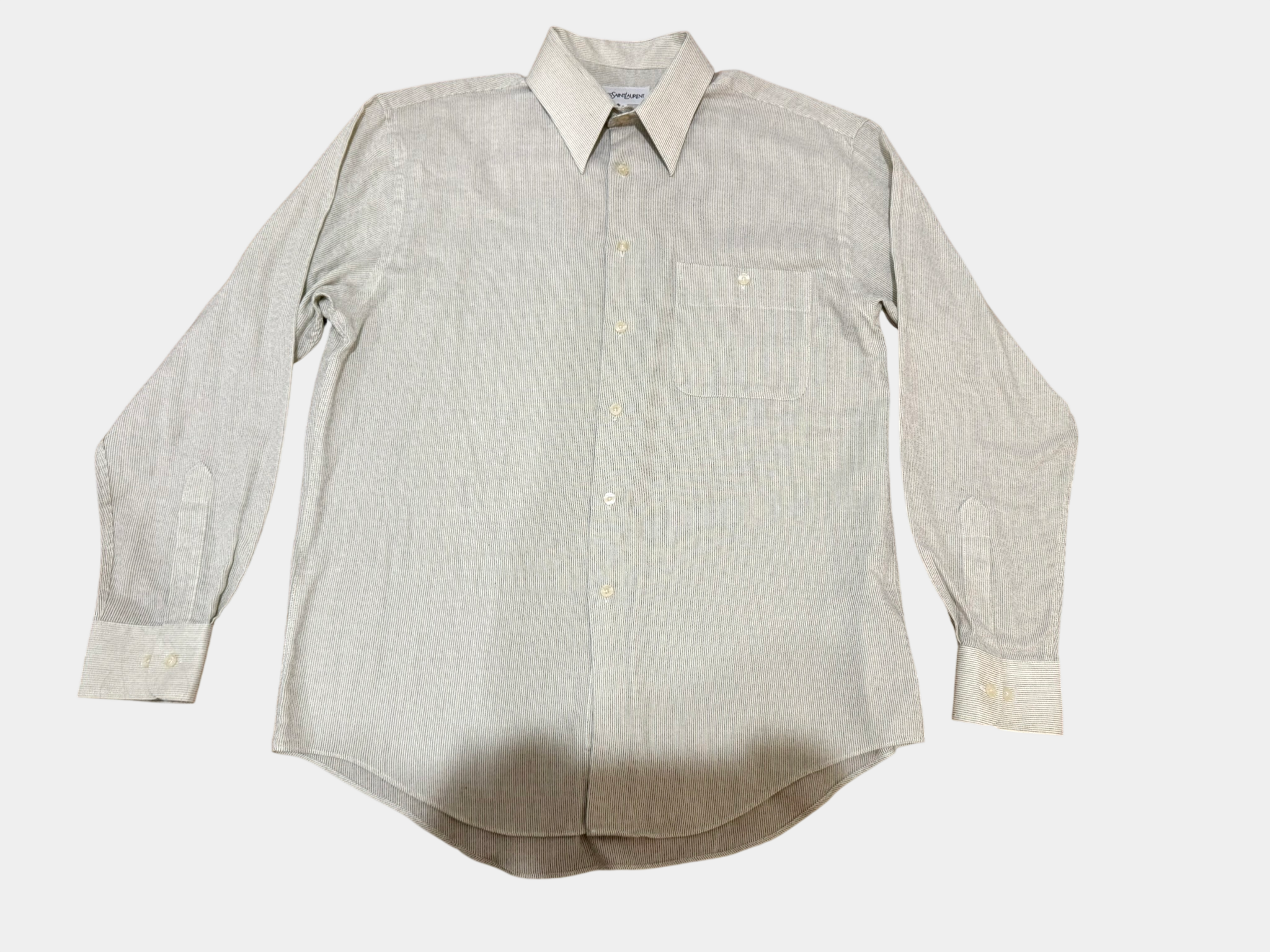 YVES SAINT LAURENT (YSL) (RN 67636 CA 17359) CASSANDRE SHIRT in Striped Cotton Poplin Size 34-35 Men's