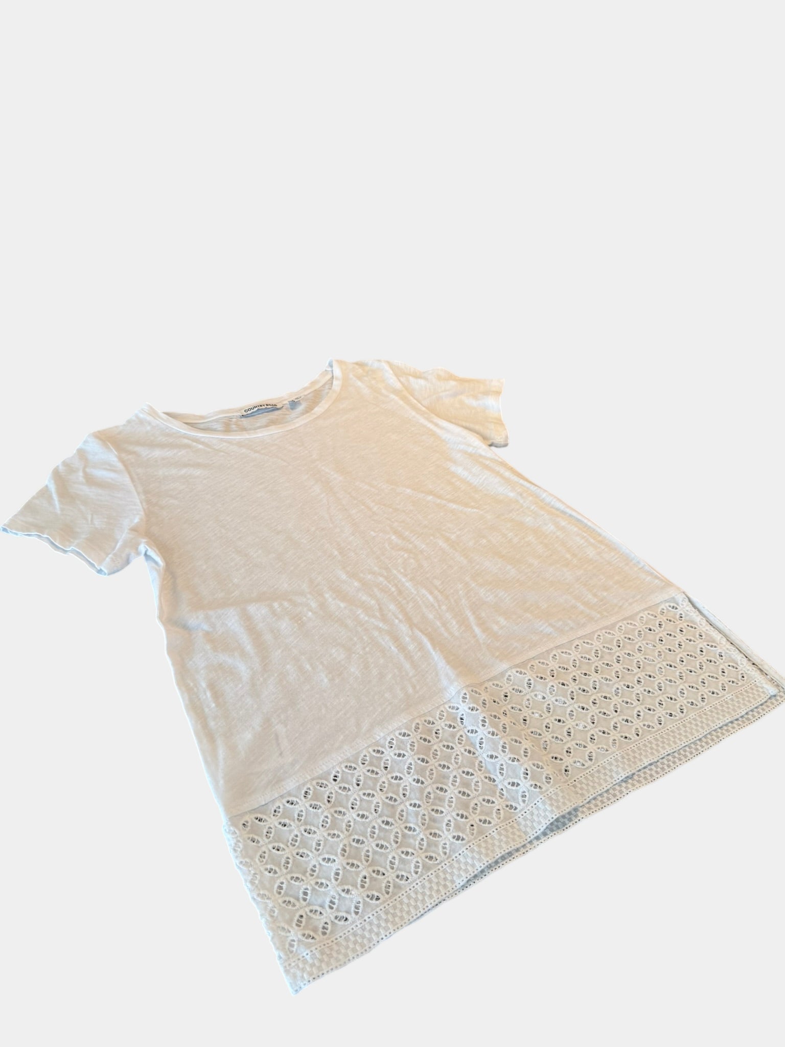 COUNTRY ROAD White T-Shirt with Lace Trim Size XS