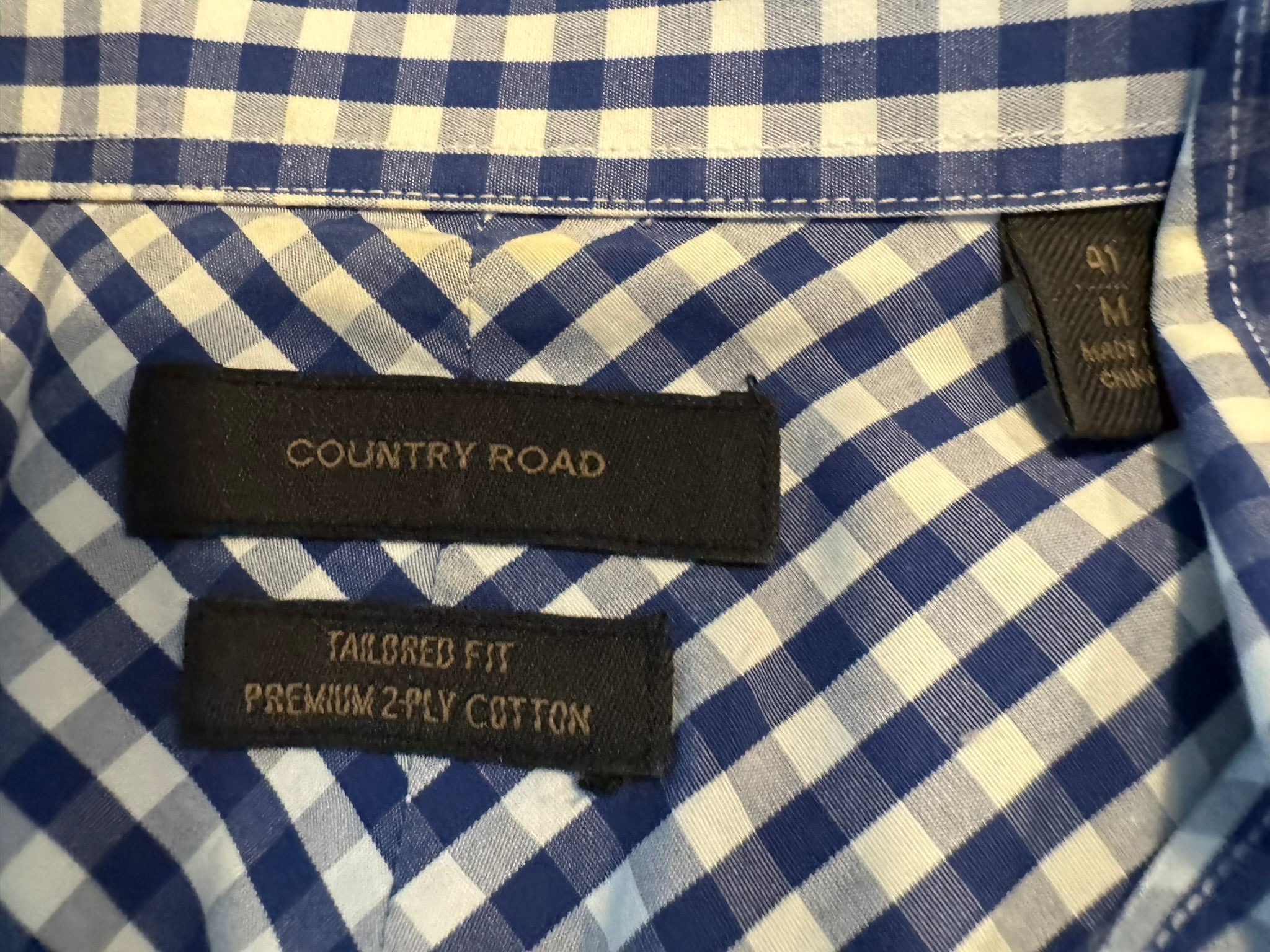 COUNTRY ROAD Blue/White Check Dress/Business Shirt Size M