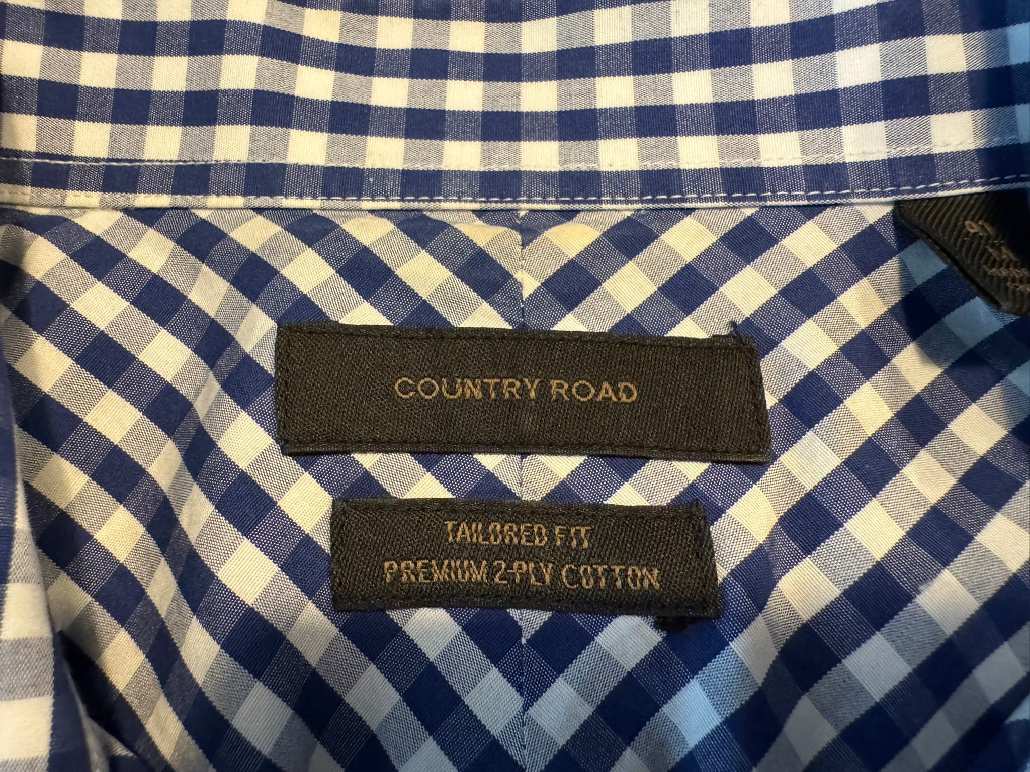 COUNTRY ROAD Blue/White Check Dress/Business Shirt Size M