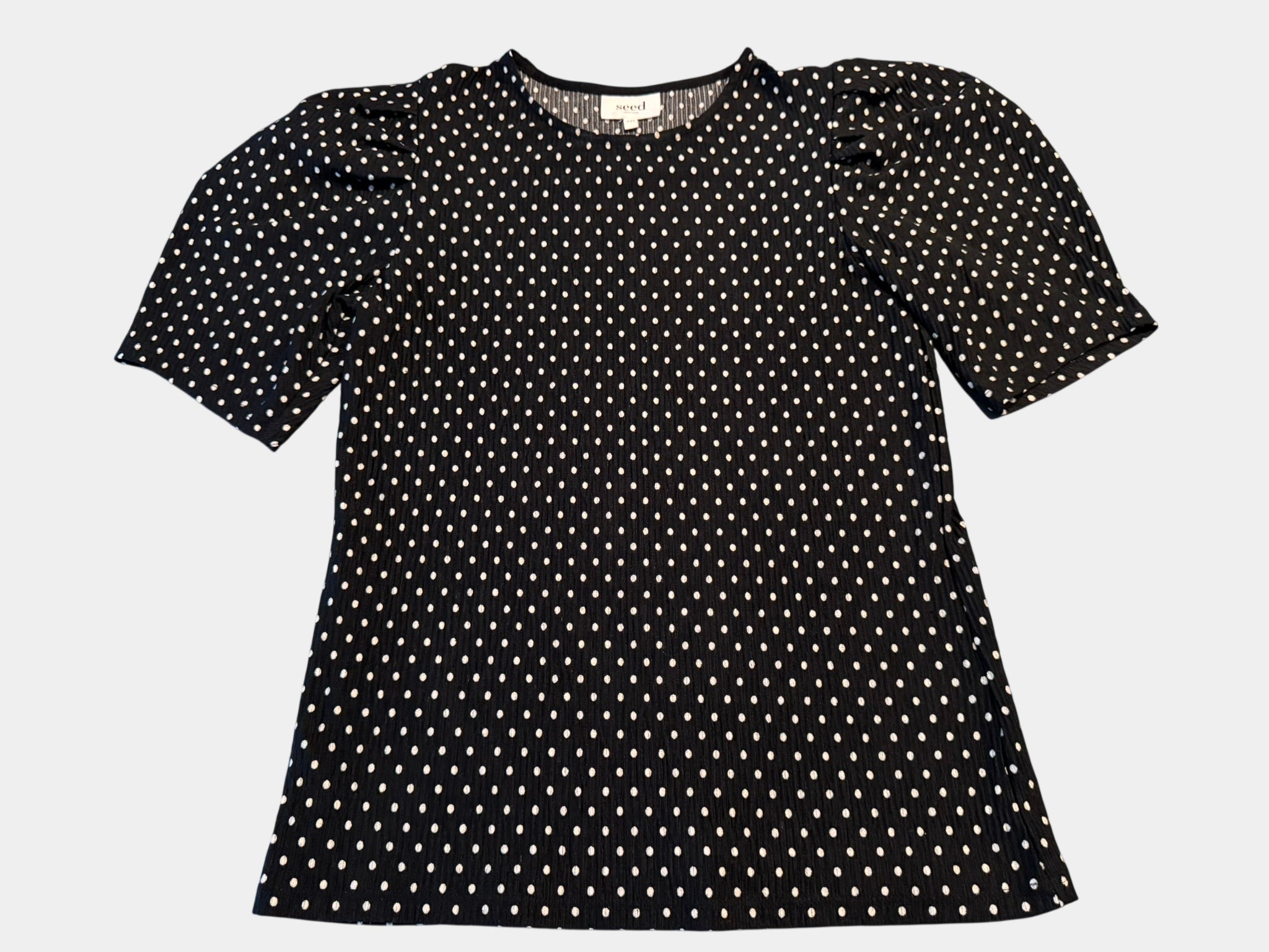 SEED HERITAGE Super Soft Black/White Polka Dot Puff Sleeve Shirt Size XXS