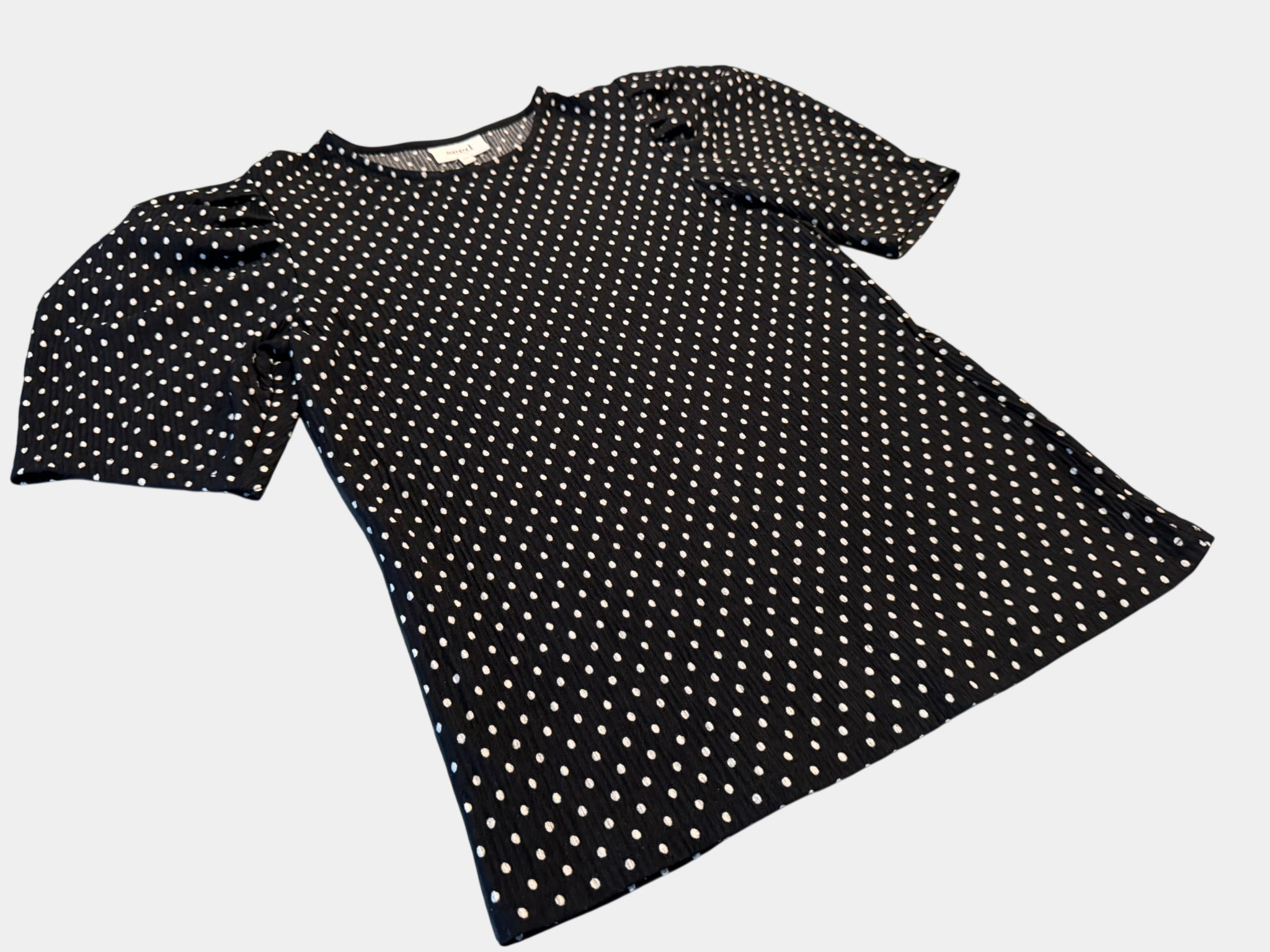 SEED HERITAGE Super Soft Black/White Polka Dot Puff Sleeve Shirt Size XXS