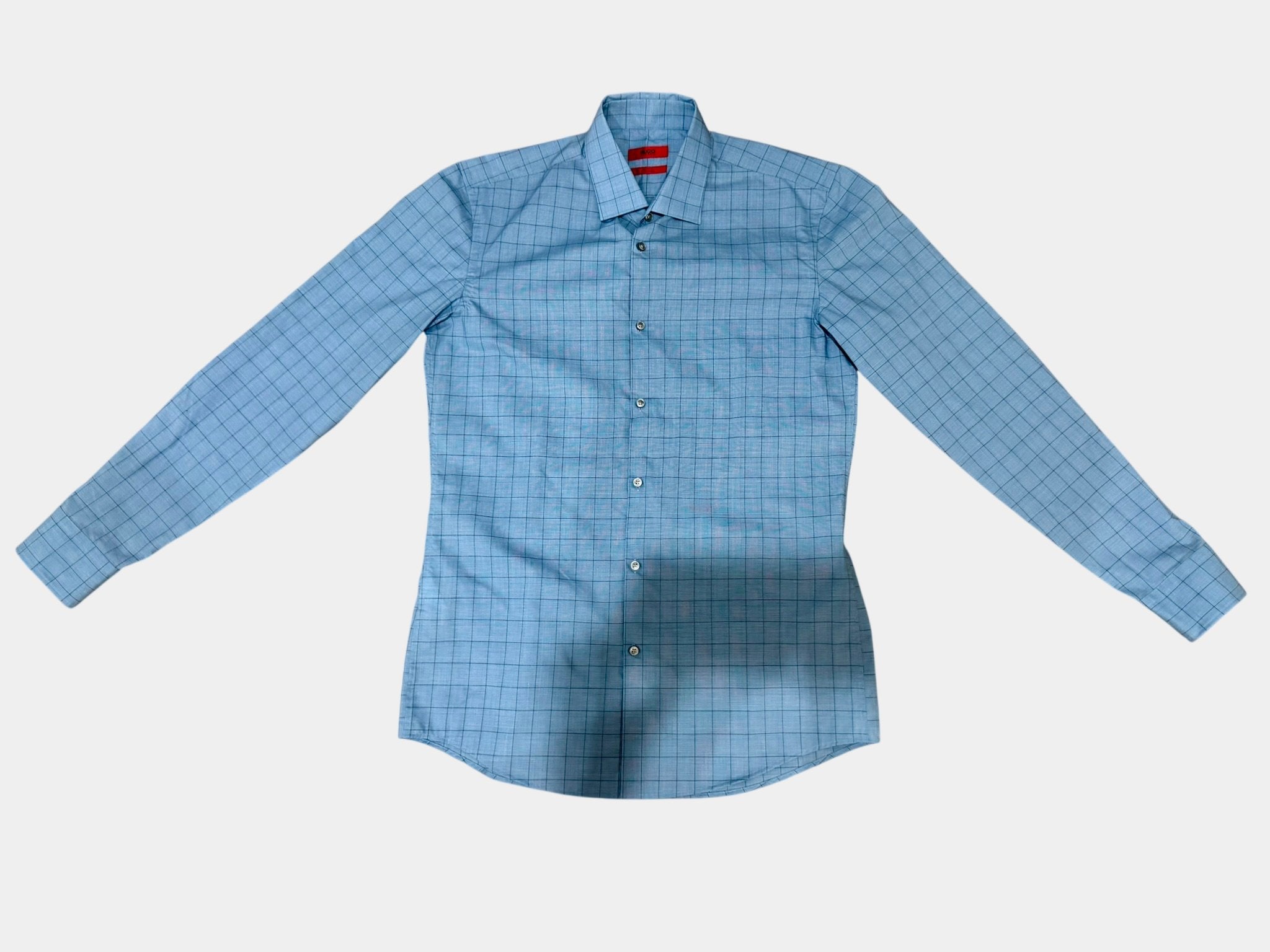 HUGO BOSS Sky Blue Plaid Long Sleeve Button Up Shirt Size 40