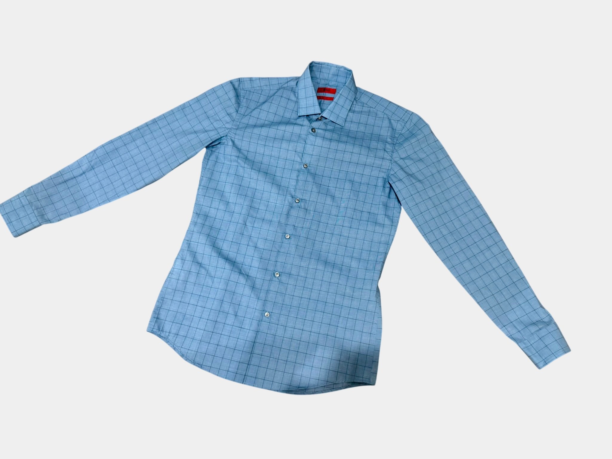 HUGO BOSS Sky Blue Plaid Long Sleeve Button Up Shirt Size 40