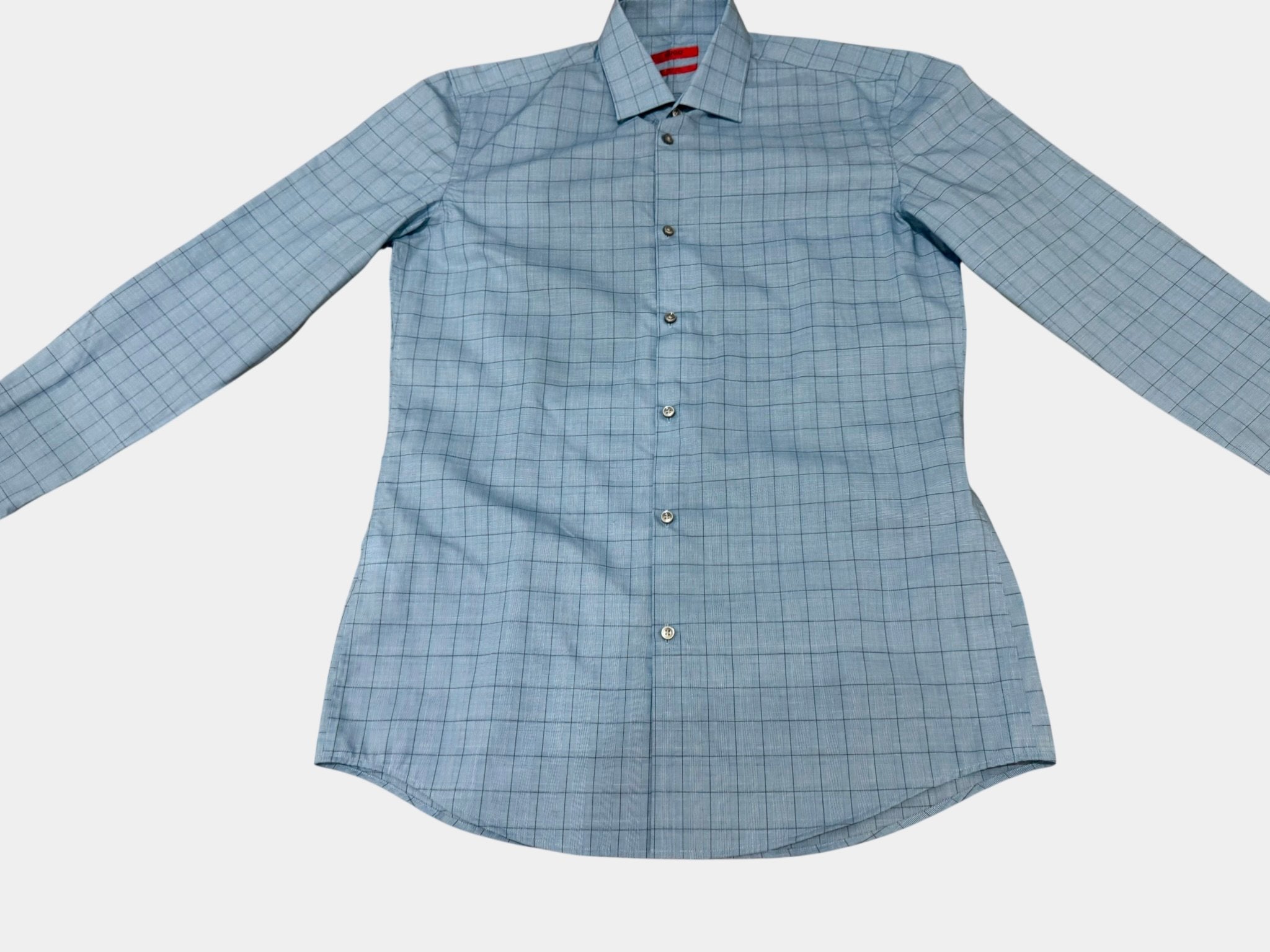 HUGO BOSS Sky Blue Plaid Long Sleeve Button Up Shirt Size 40