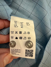 HUGO BOSS Sky Blue Plaid Long Sleeve Button Up Shirt Size 40