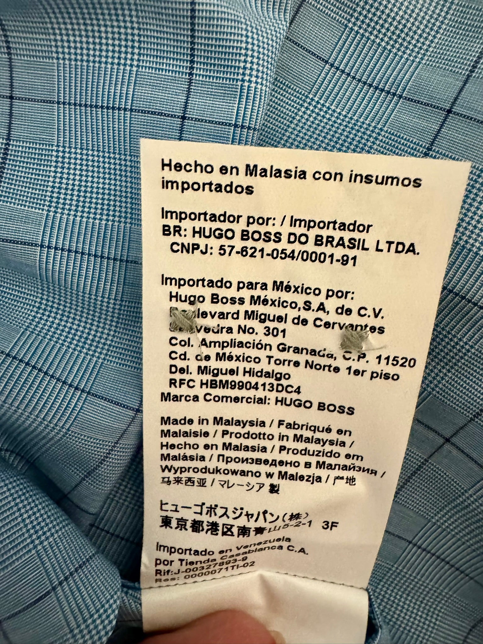 HUGO BOSS Sky Blue Plaid Long Sleeve Button Up Shirt Size 40