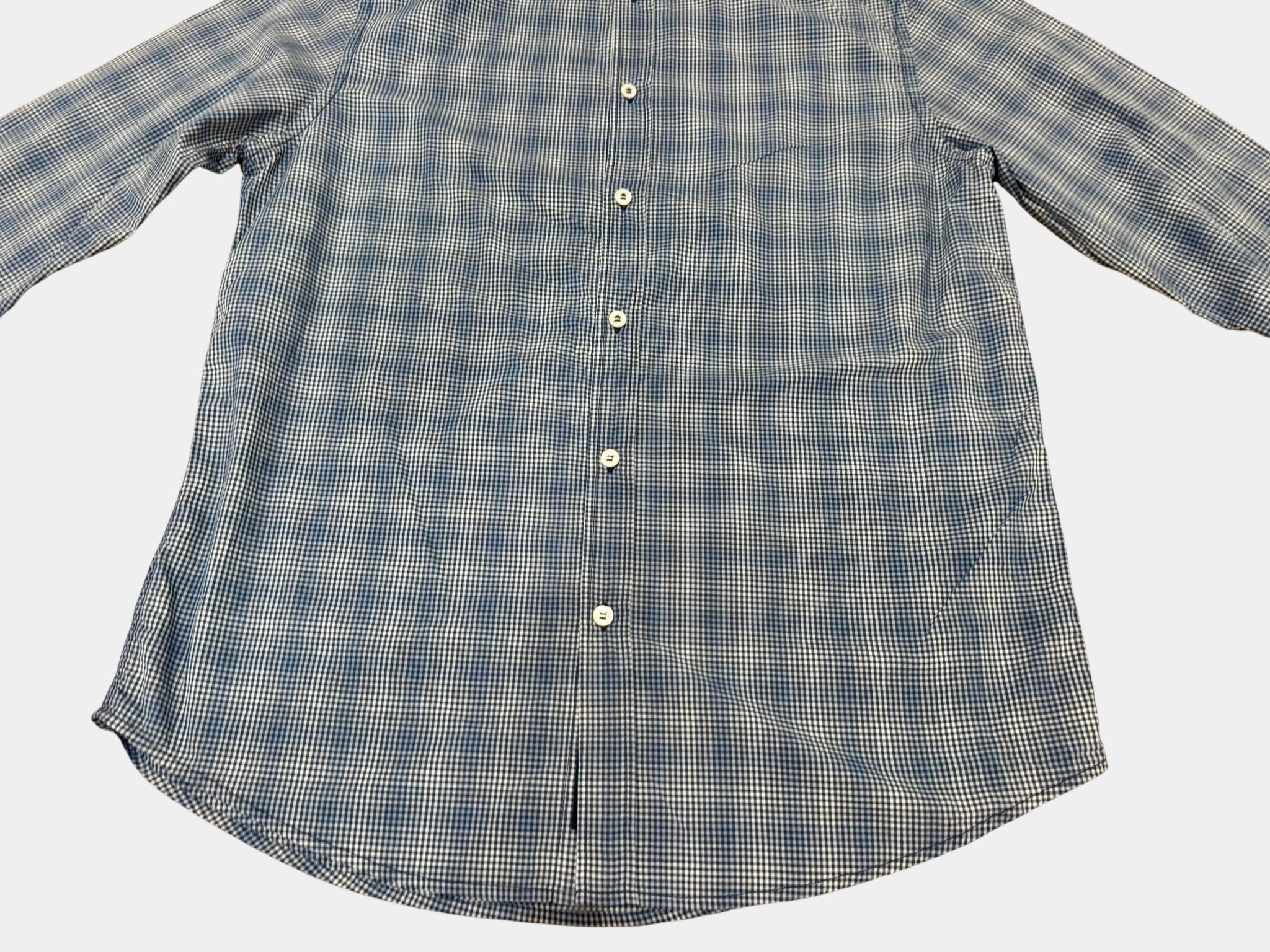 ARMANI JEANS Blue and White Plaid Long Sleeve Button-Up Shirt Size L