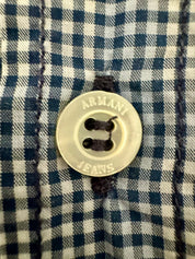 ARMANI JEANS Blue and White Plaid Long Sleeve Button-Up Shirt Size L