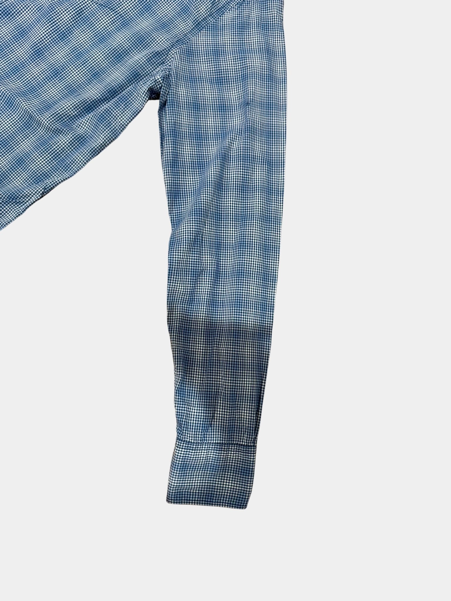 ARMANI JEANS Blue and White Plaid Long Sleeve Button-Up Shirt Size L