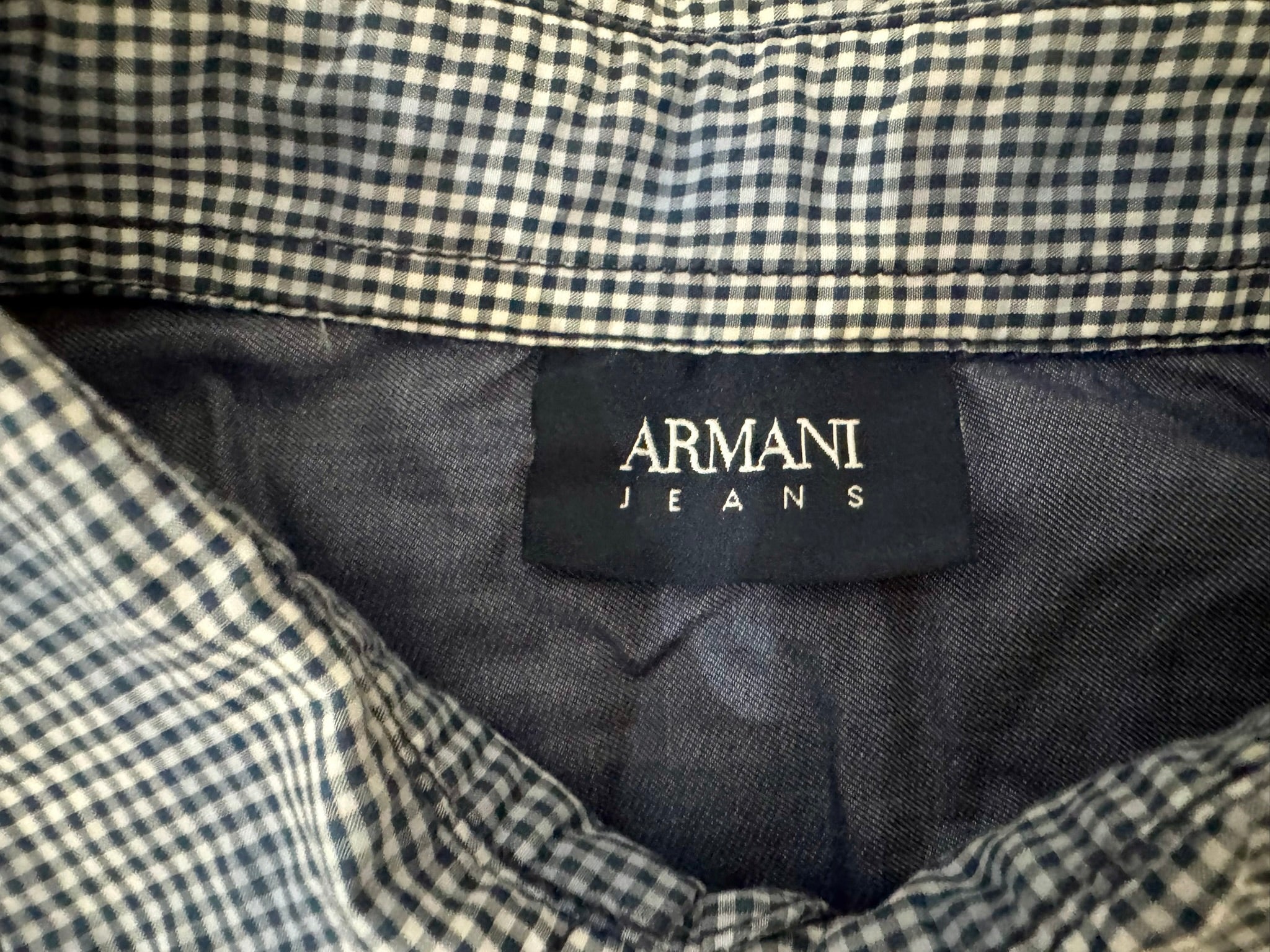 ARMANI JEANS Blue and White Plaid Long Sleeve Button-Up Shirt Size L