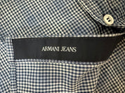 ARMANI JEANS Blue and White Plaid Long Sleeve Button-Up Shirt Size L