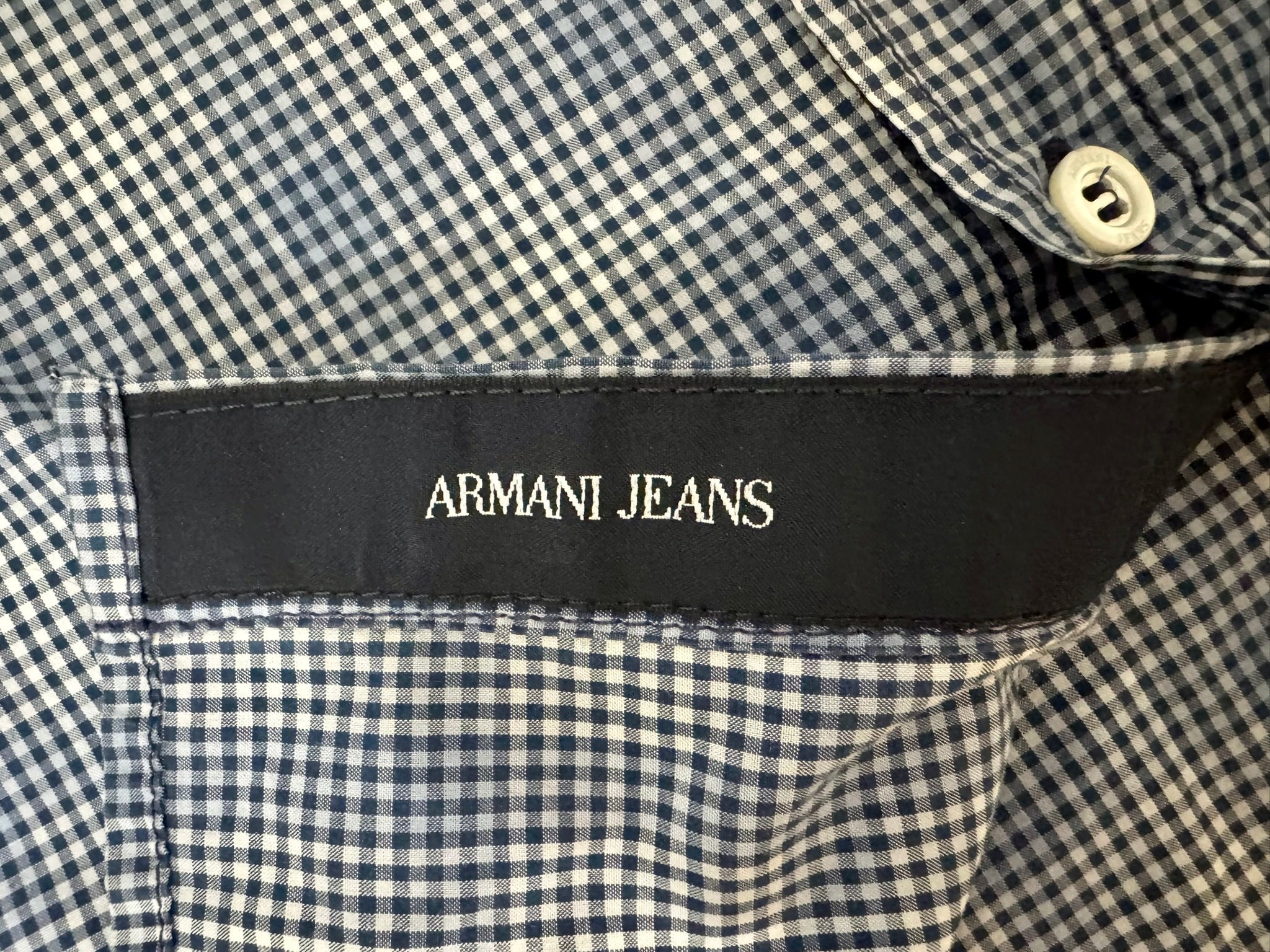 ARMANI JEANS Blue and White Plaid Long Sleeve Button-Up Shirt Size L