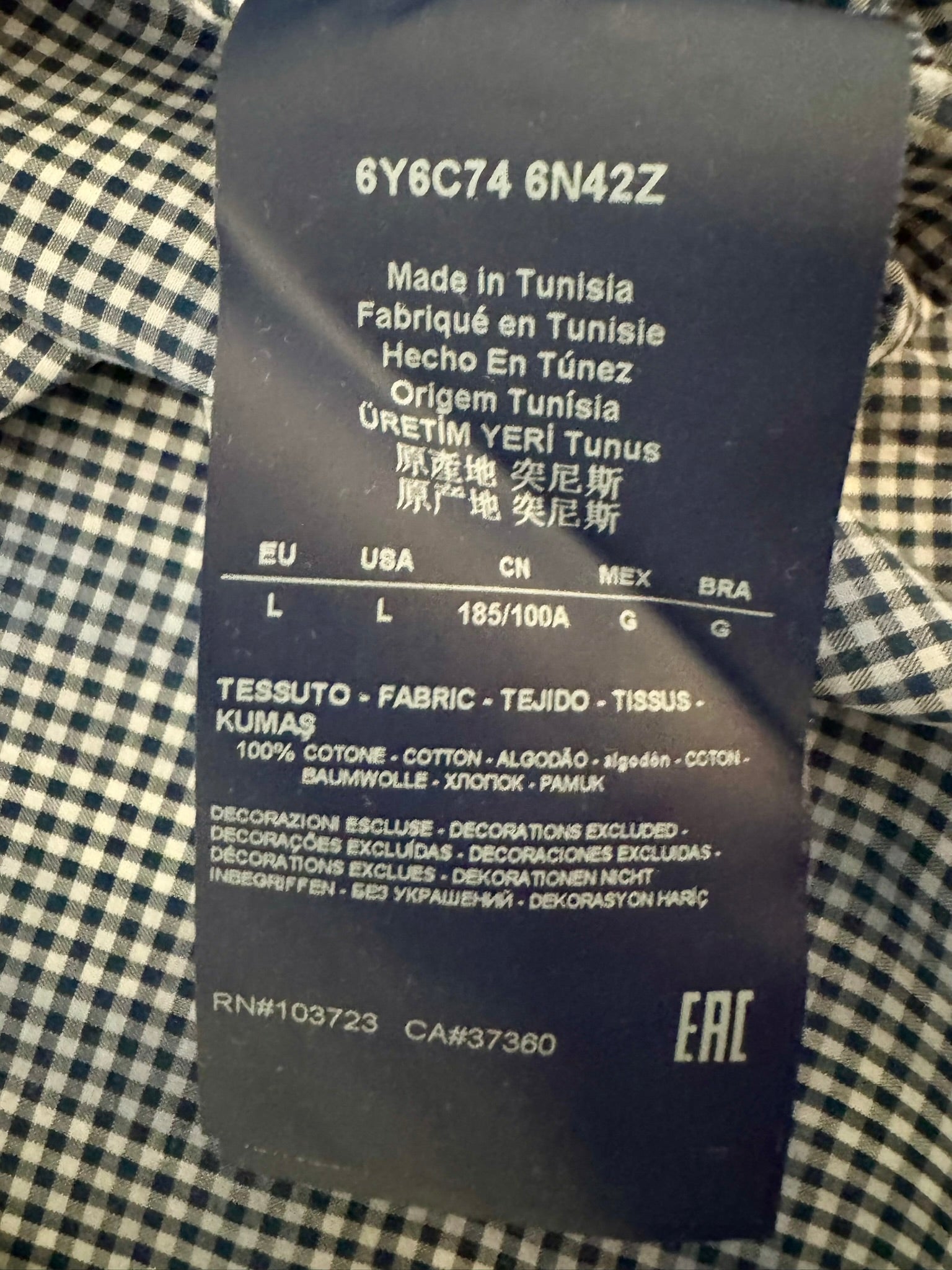 ARMANI JEANS Blue and White Plaid Long Sleeve Button-Up Shirt Size L