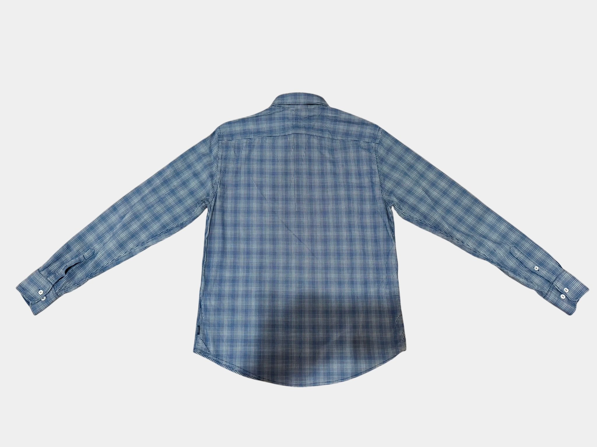 ARMANI JEANS Blue and White Plaid Long Sleeve Button-Up Shirt Size L
