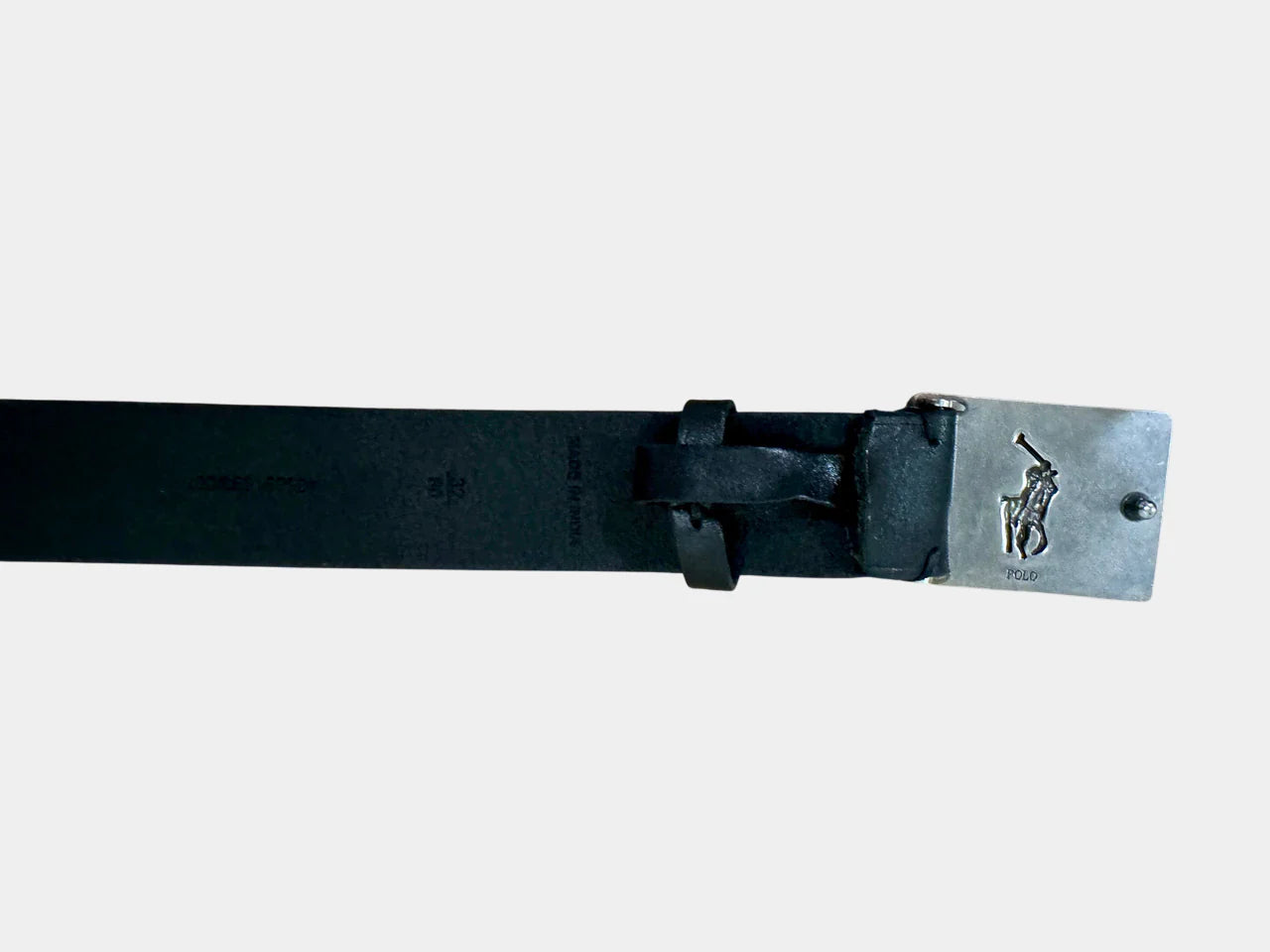 POLO RALPH LAUREN Men's size 32/80cm Black Leather Belt with Silver Logo Buckle