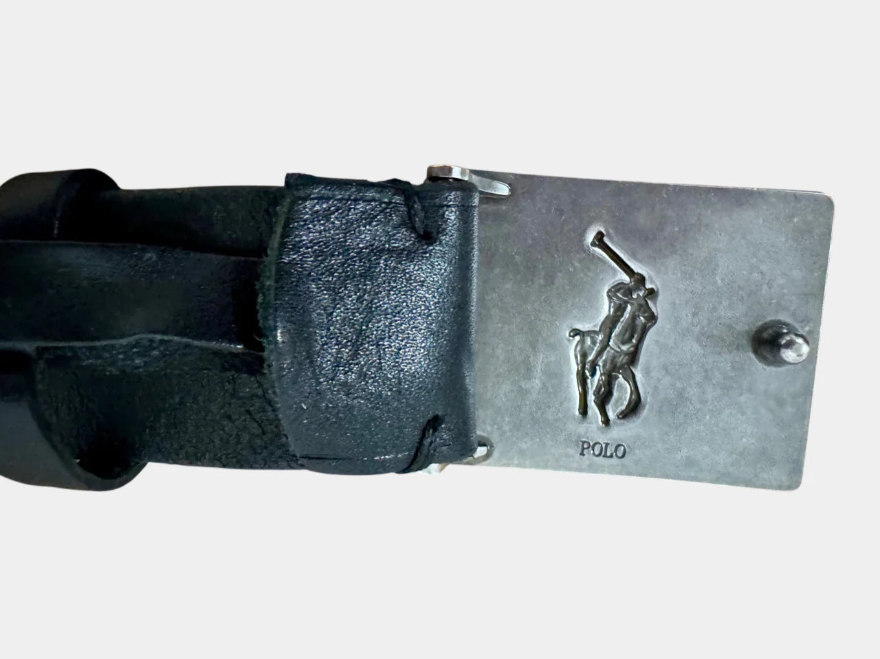 POLO RALPH LAUREN Men's size 32/80cm Black Leather Belt with Silver Logo Buckle