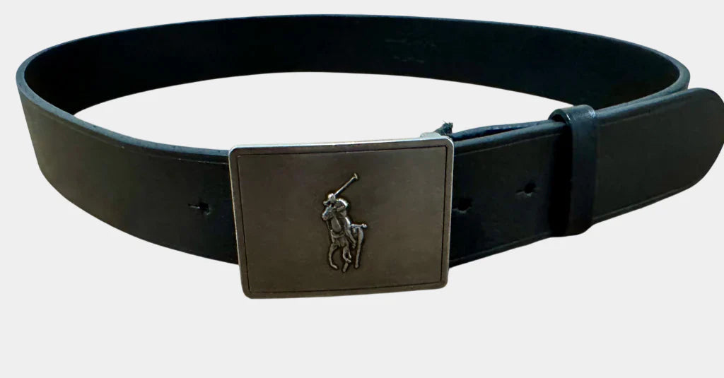 POLO RALPH LAUREN Men's size 32/80cm Black Leather Belt with Silver Logo Buckle