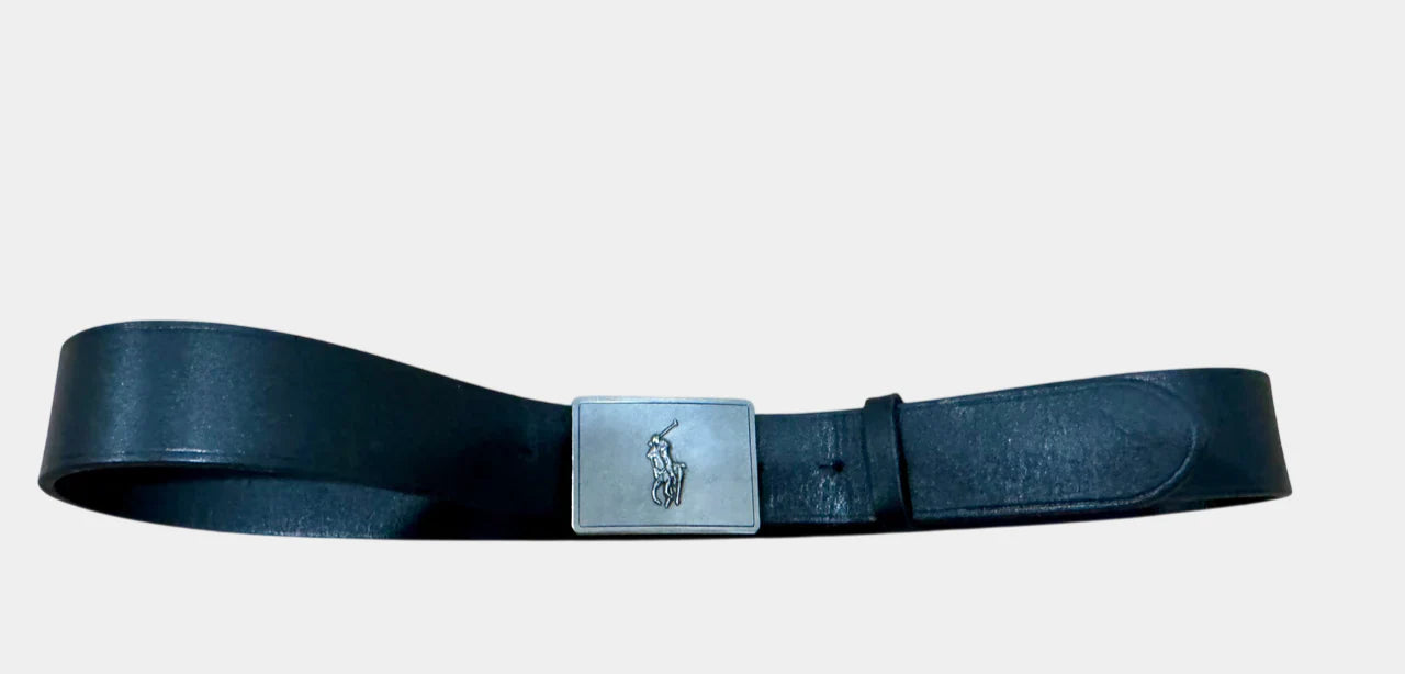 POLO RALPH LAUREN Men's size 32/80cm Black Leather Belt with Silver Logo Buckle