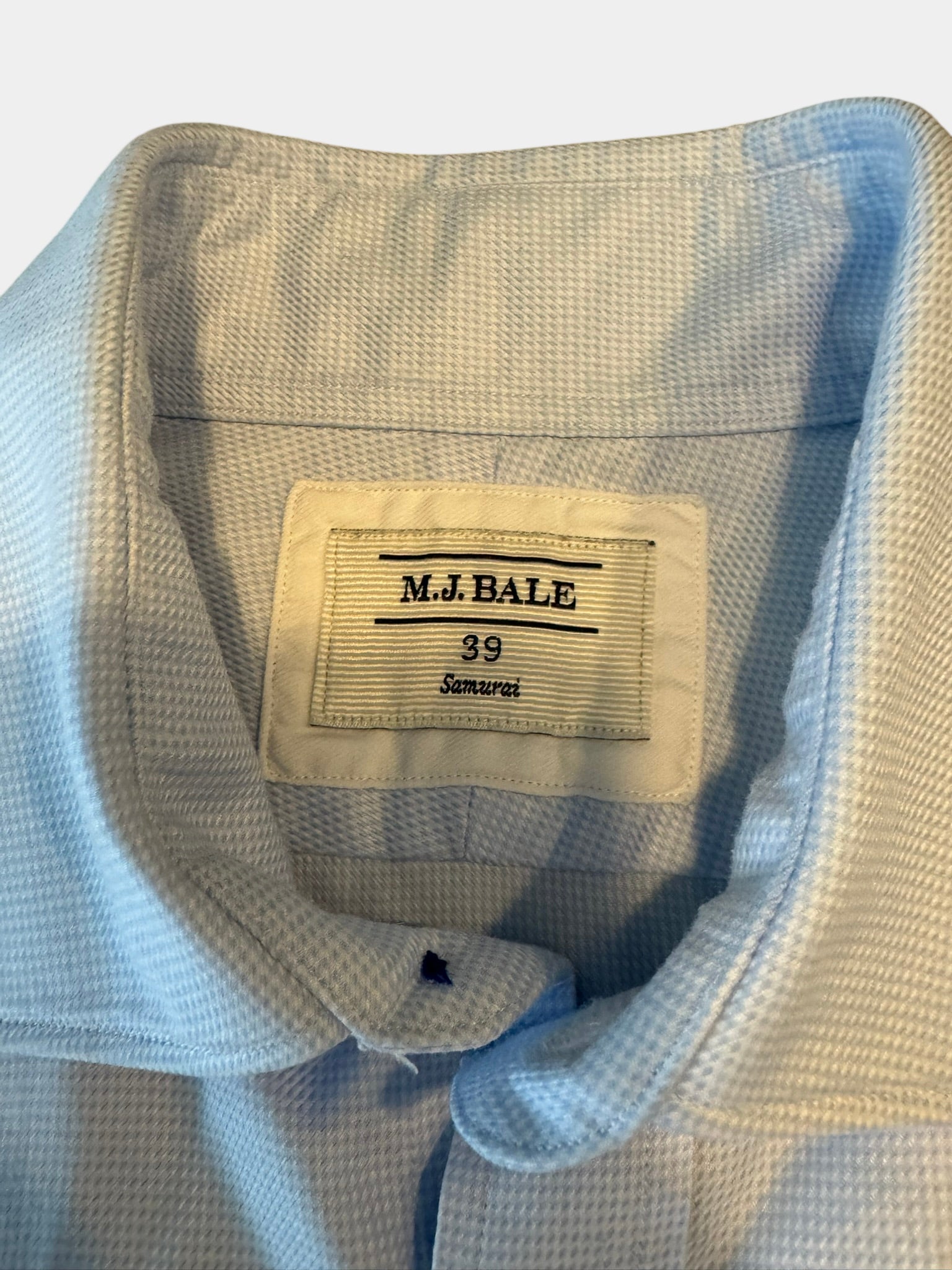 M.J. BALE Baby Blue Check Button-Up Shirt (Samurai) Size 39