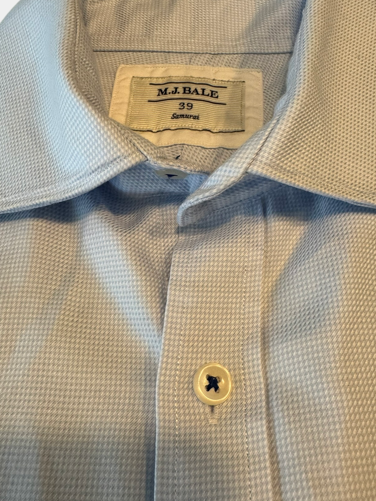 M.J. BALE Baby Blue Check Button-Up Shirt (Samurai) Size 39