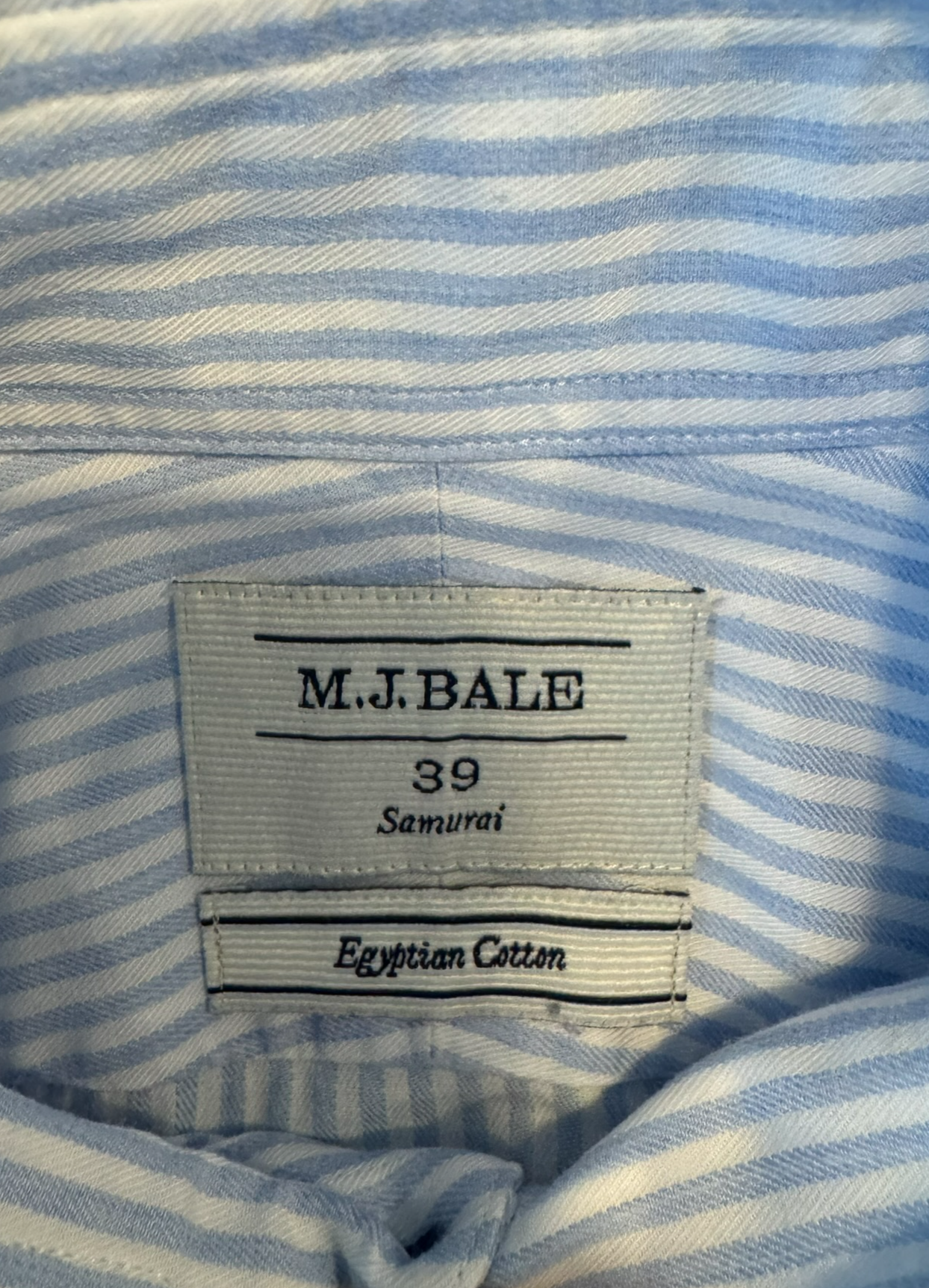 M.J Bale Stiped Baby Blue (Samurai) Egyptian Cotton Shirt Size 39