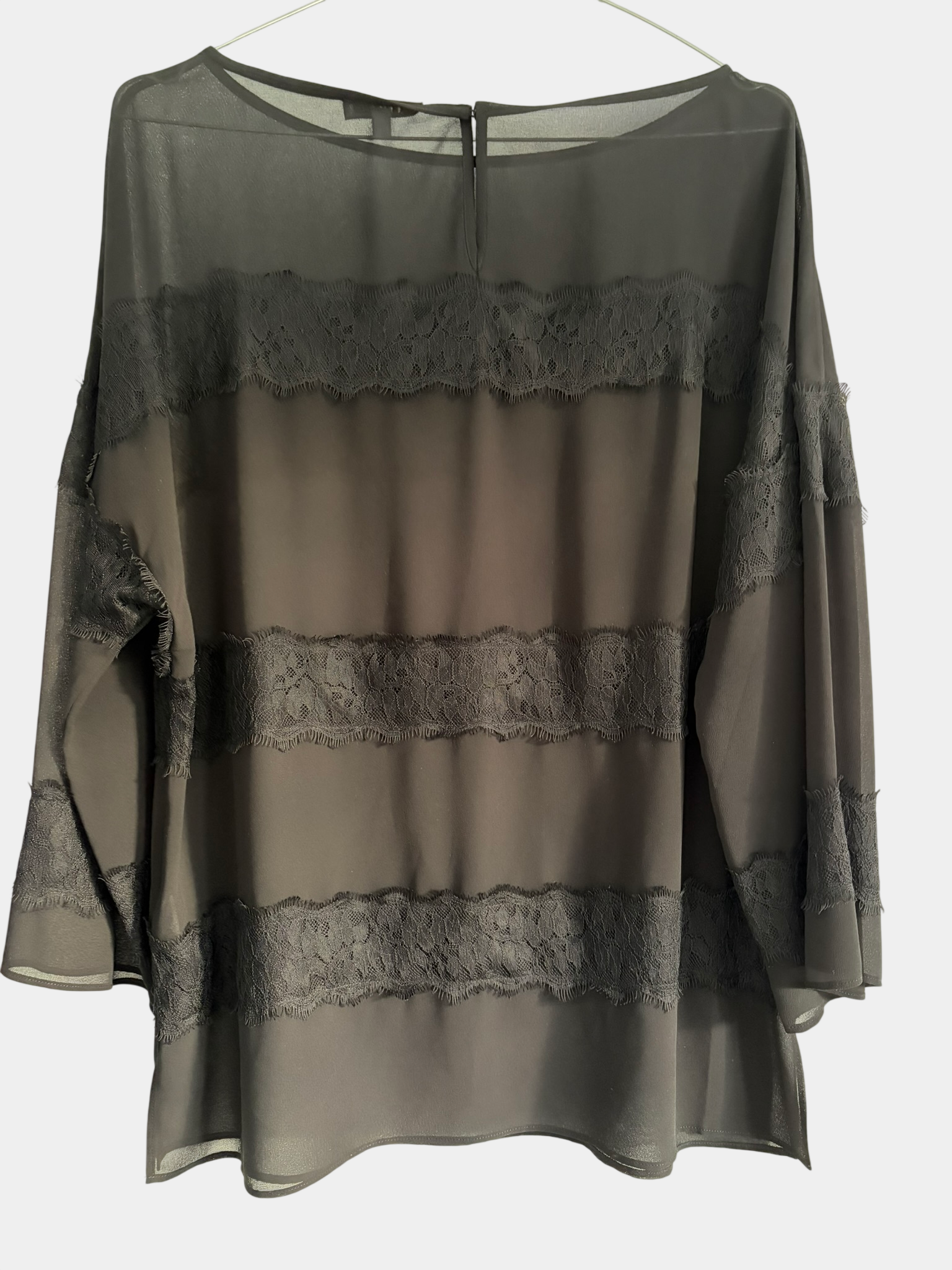 Reiss Black Top with Lace Inserts — Size 10