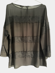 Reiss Black Top with Lace Inserts — Size 10