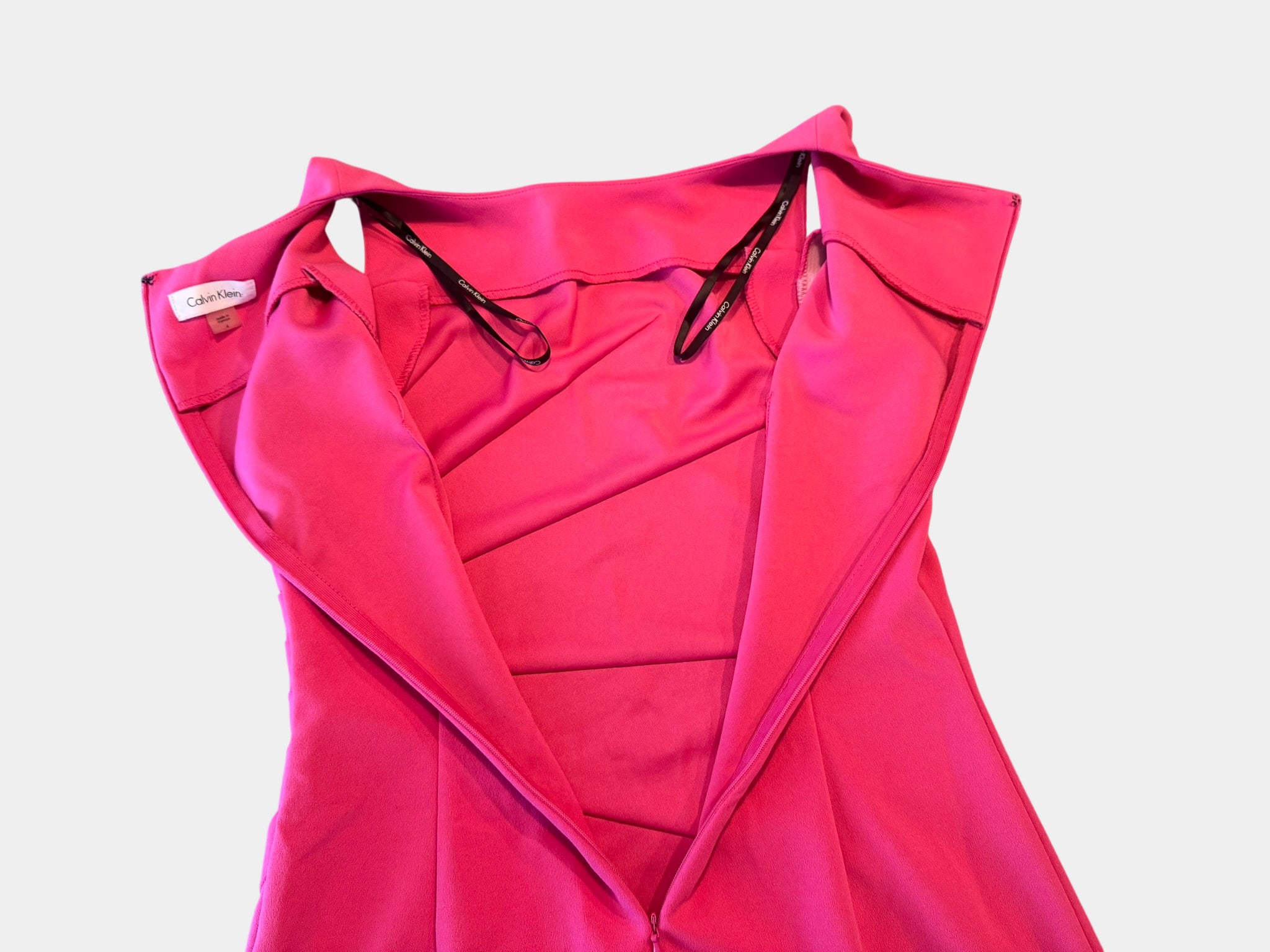 CALVUN KLEIN Pink Midi Dress with Ruched Detail Size XS (4)