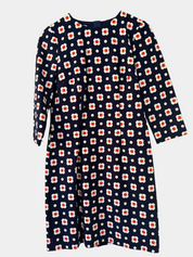 Hobbs Navy, Orange and White Print Shift Dress — Size 10