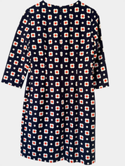 Hobbs Navy, Orange and White Print Shift Dress — Size 10