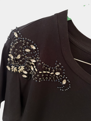 Sandro Black T-Shirt with Shoulder Beading — Size S