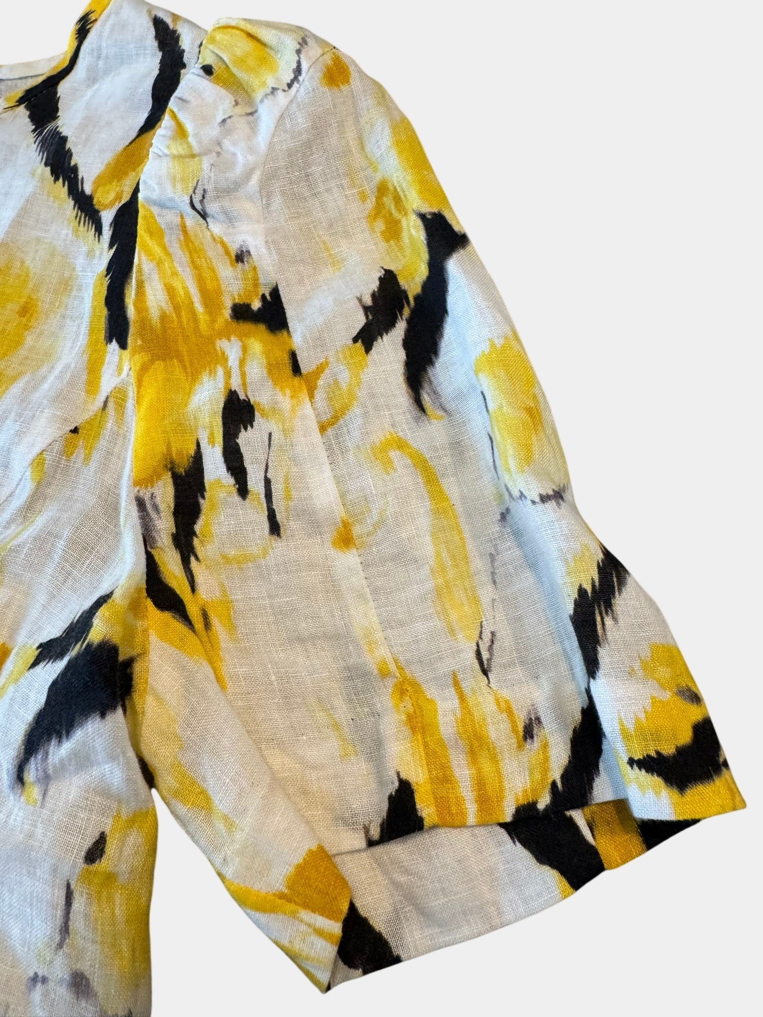 VERINIKA MAINE White/Black/Yellow 100% Linen Blouse Size 8