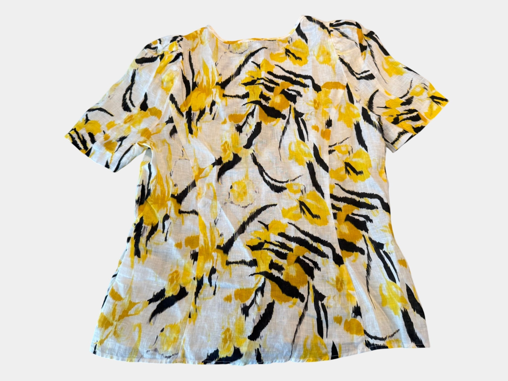 VERINIKA MAINE White/Black/Yellow 100% Linen Blouse Size 8
