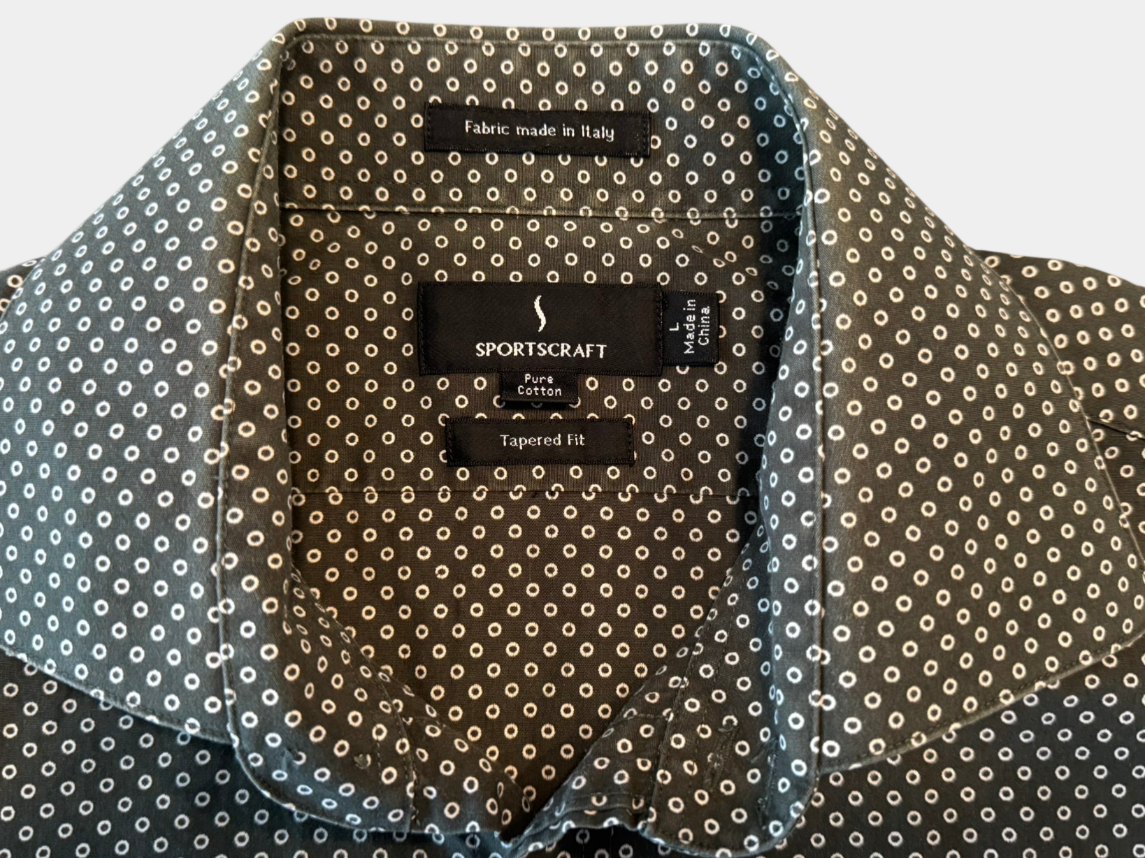 SPORTSCRAFT Khaki Green/White Dress/Business Shirt Size L