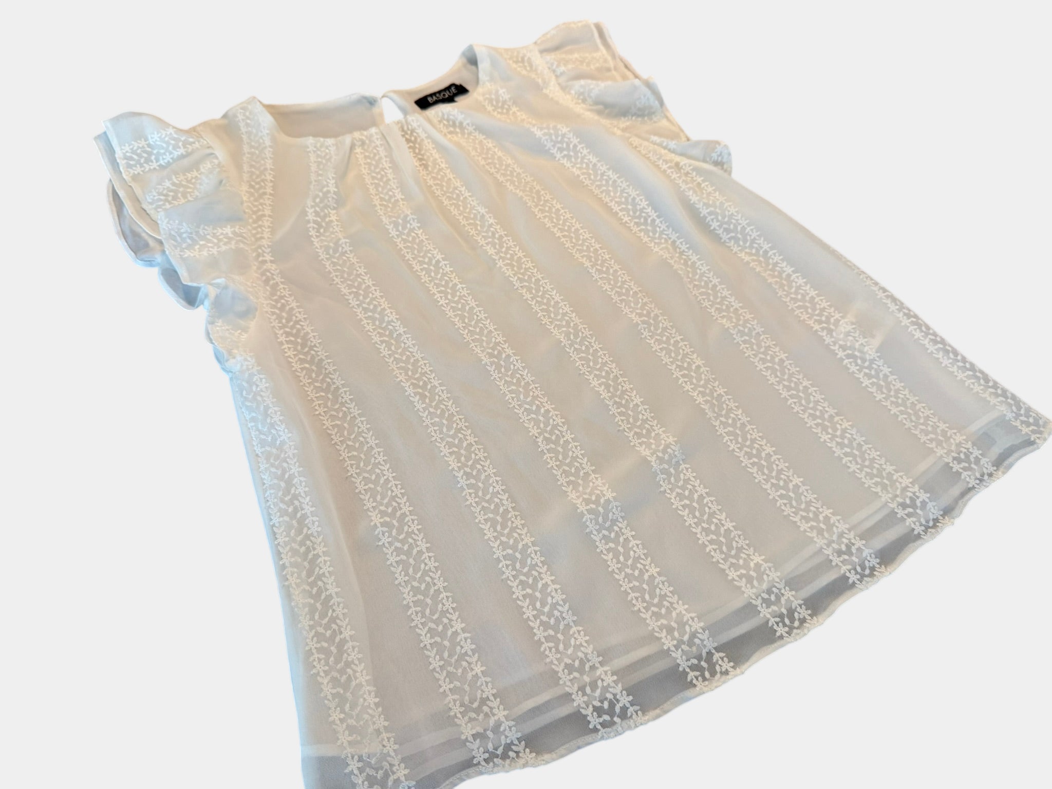 BASQUE White Sheer Lace Fully Linen Blouse Size 6