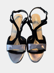 CHRISSE COLLECTION Black Suede/Pewter Low Heel with Adjustable Slingback Size 8.5 (40)