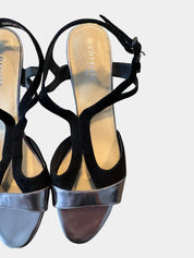 CHRISSE COLLECTION Black Suede/Pewter Low Heel with Adjustable Slingback Size 8.5 (40)