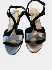 CHRISSE COLLECTION Black Suede/Pewter Low Heel with Adjustable Slingback Size 8.5 (40)