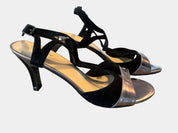 CHRISSE COLLECTION Black Suede/Pewter Low Heel with Adjustable Slingback Size 8.5 (40)
