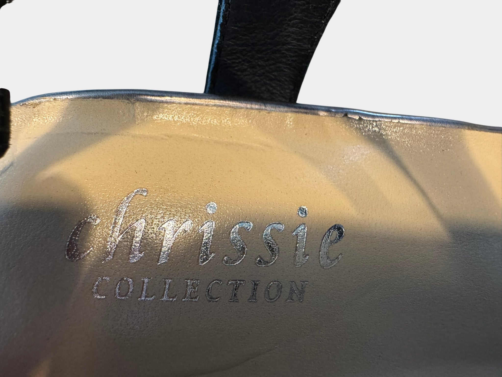 CHRISSE COLLECTION Black Suede/Pewter Low Heel with Adjustable Slingback Size 8.5 (40)