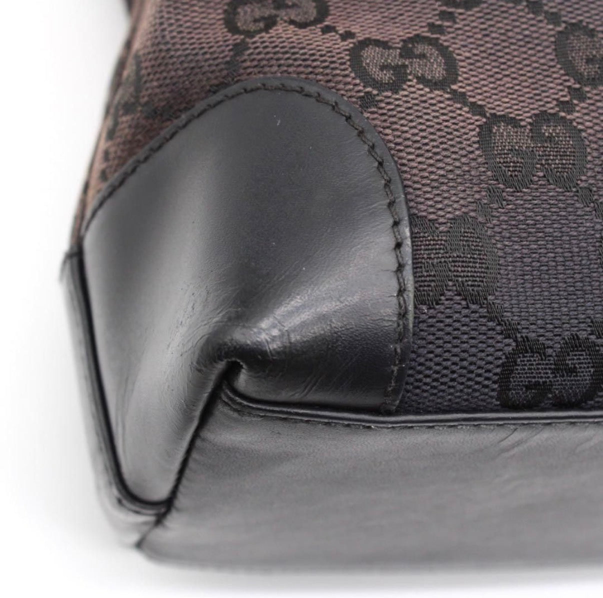 Gucci GG Tote Bag in Black Leather and Brown Canvas