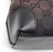 Gucci GG Tote Bag in Black Leather and Brown Canvas
