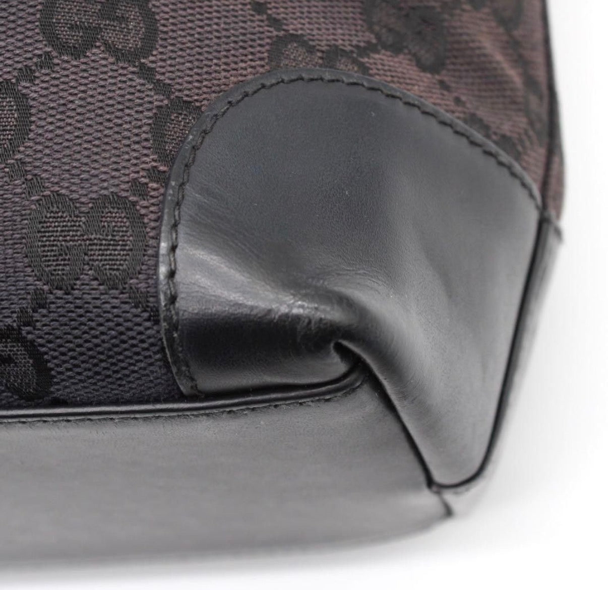 Gucci GG Tote Bag in Black Leather and Brown Canvas