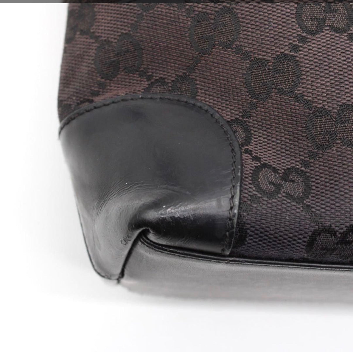 Gucci GG Tote Bag in Black Leather and Brown Canvas