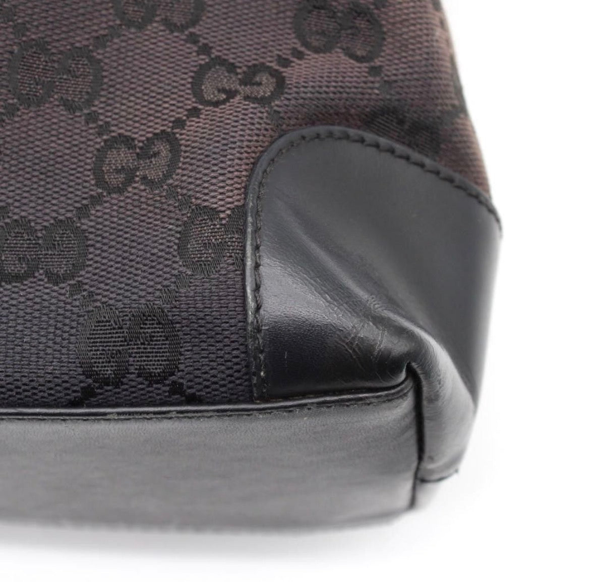 Gucci GG Tote Bag in Black Leather and Brown Canvas