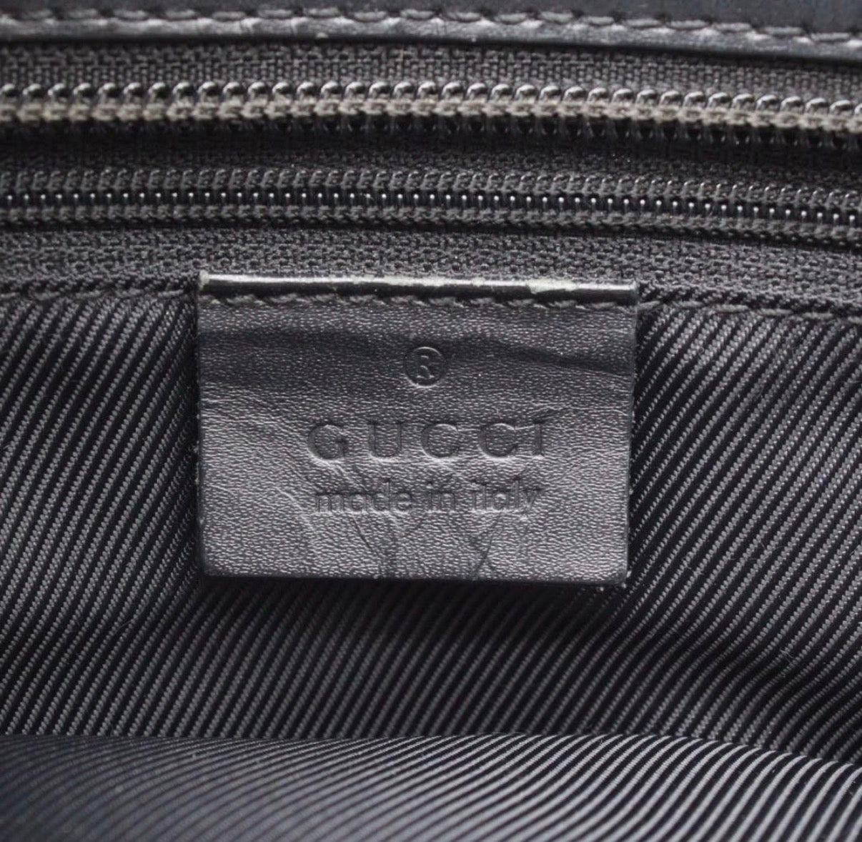 Gucci GG Tote Bag in Black Leather and Brown Canvas