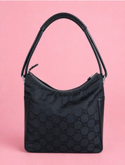 Gucci GG Black Leather and Canvas Hobo Bag