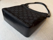 Gucci GG Black Leather and Canvas Hobo Bag