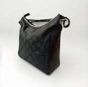 Gucci GG Black Leather and Canvas Hobo Bag